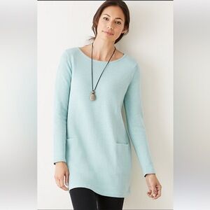 J. Jill Pure Jill Long Sleeve Wool Blend Boat Neck Knit Tunic Sweater Blue XL